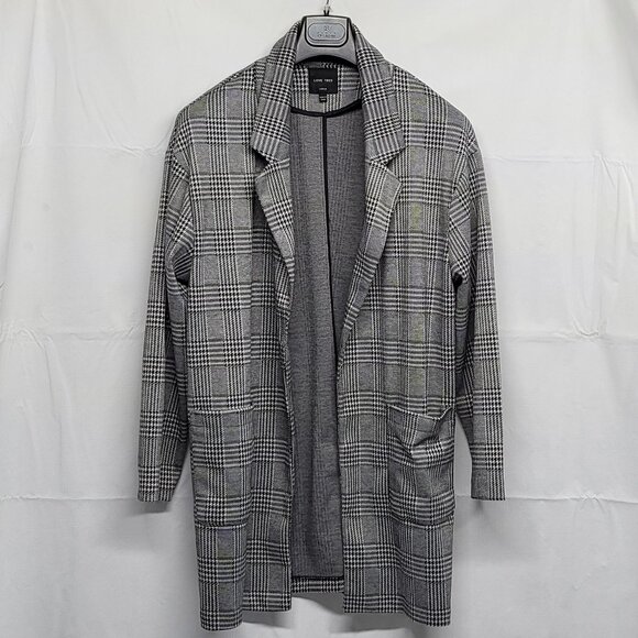 Love Tree Cardigan Sweater Tunic Womens Large Open Front Houndstooth Plaid - Picture 1 of 14
